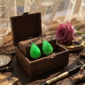 Barbara Orozco Green Malachite Pear Drop Earrings Banding Diamond Cut Polished